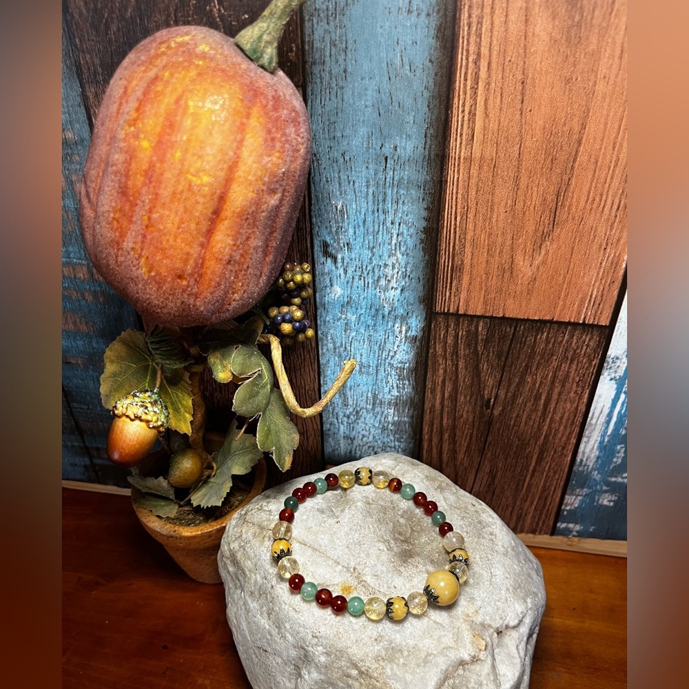 Genuine yellow jade, carnelian, green aventurine and citrine stretch Bracelet